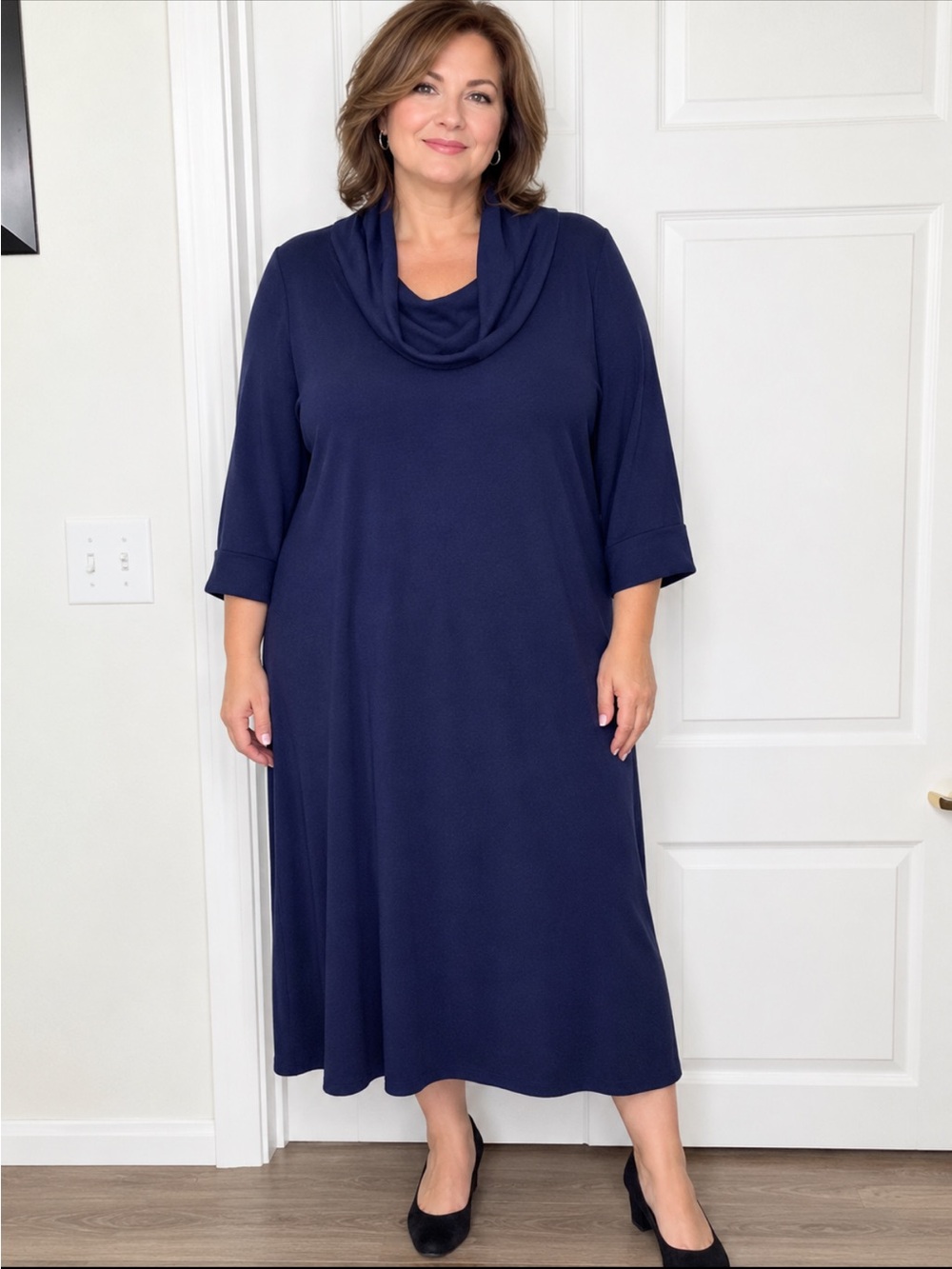 New with tag Connected apparel Sz 2 X Women’s Navy Cowl Neck Midi Dress Acrylic
